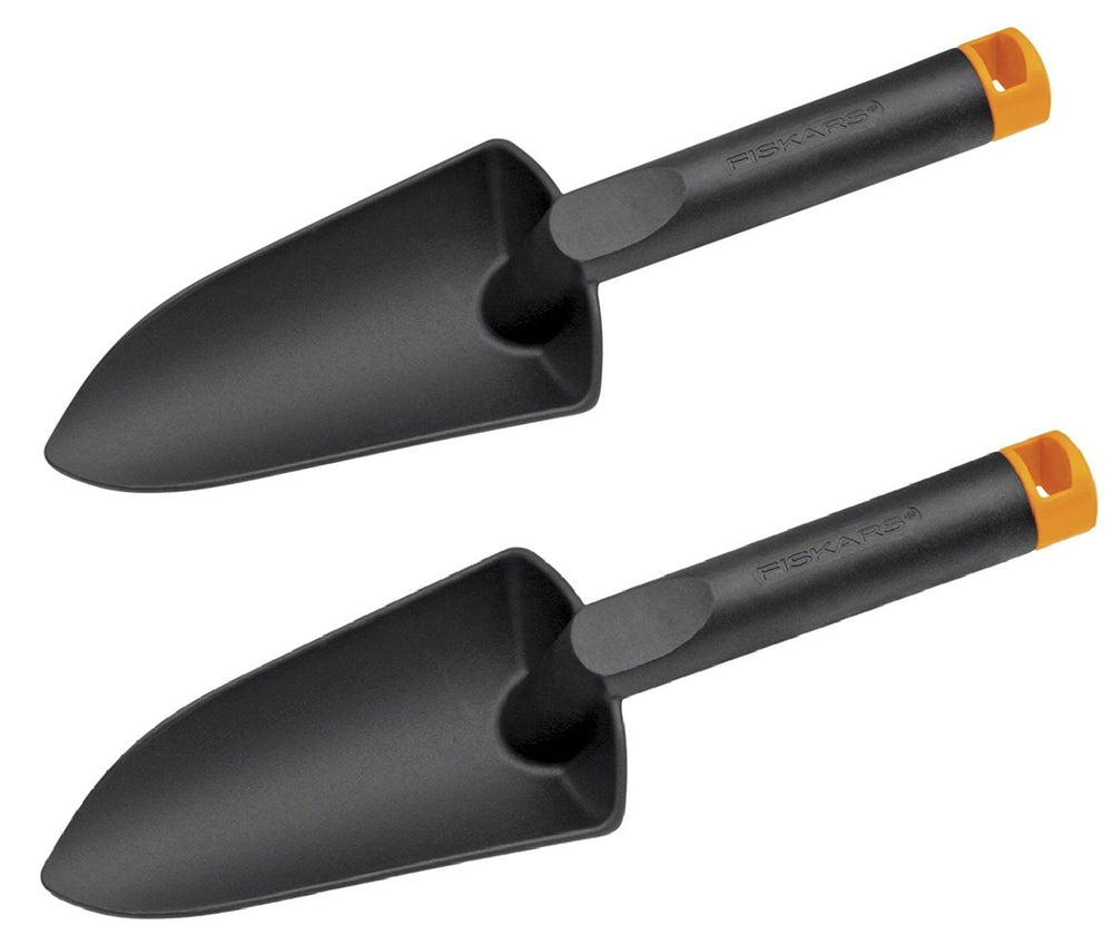 Fiskars 11-inch trowel pack of 2 with black plastic handles