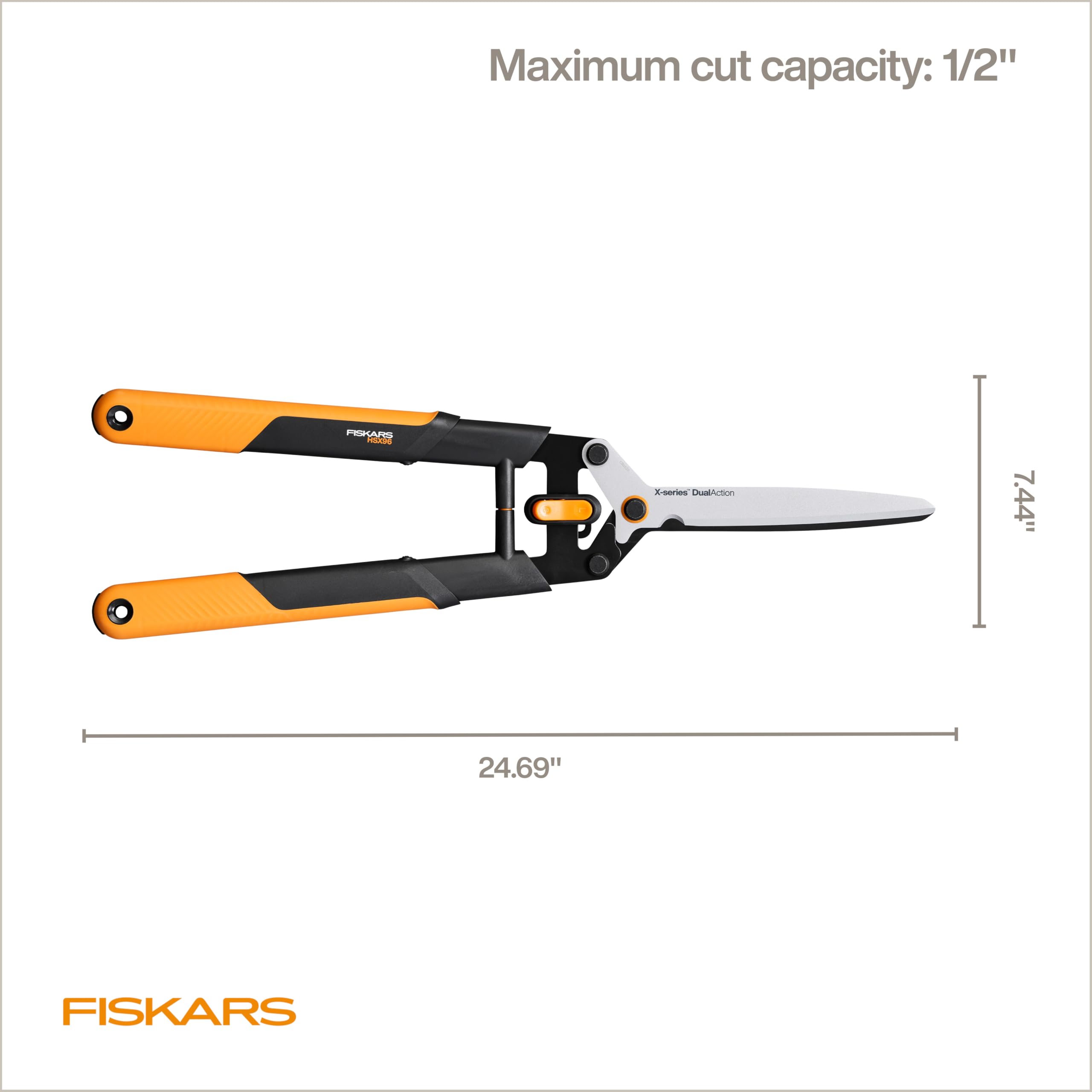 Fiskars 25-inch hedge shears packaging and specifications