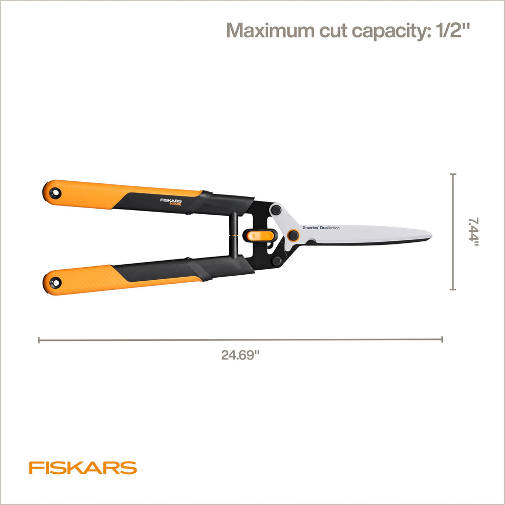 Fiskars 25-inch hedge shears packaging and specifications