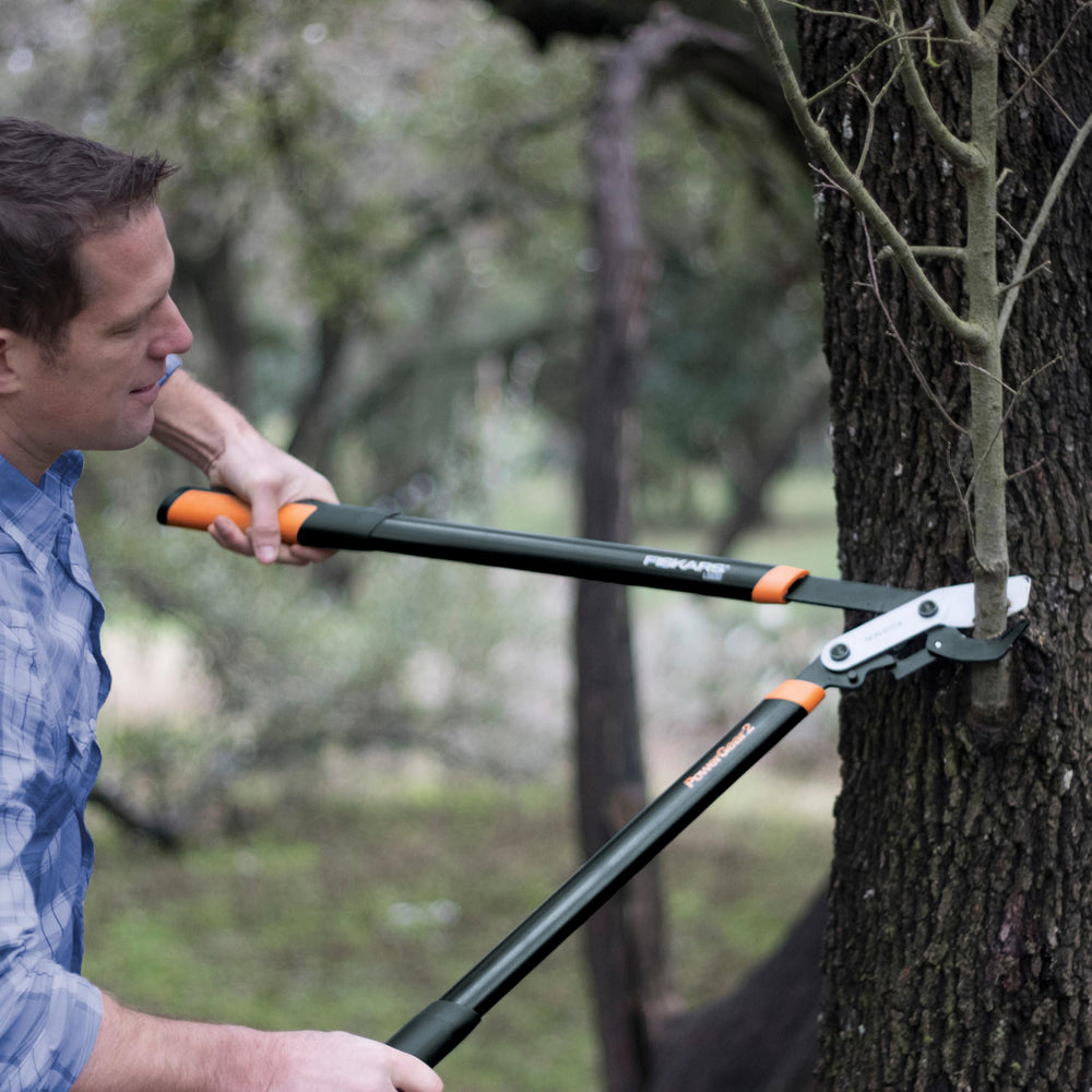 Fiskars 25-inch PowerGear2 Bypass Lopper on a garden table