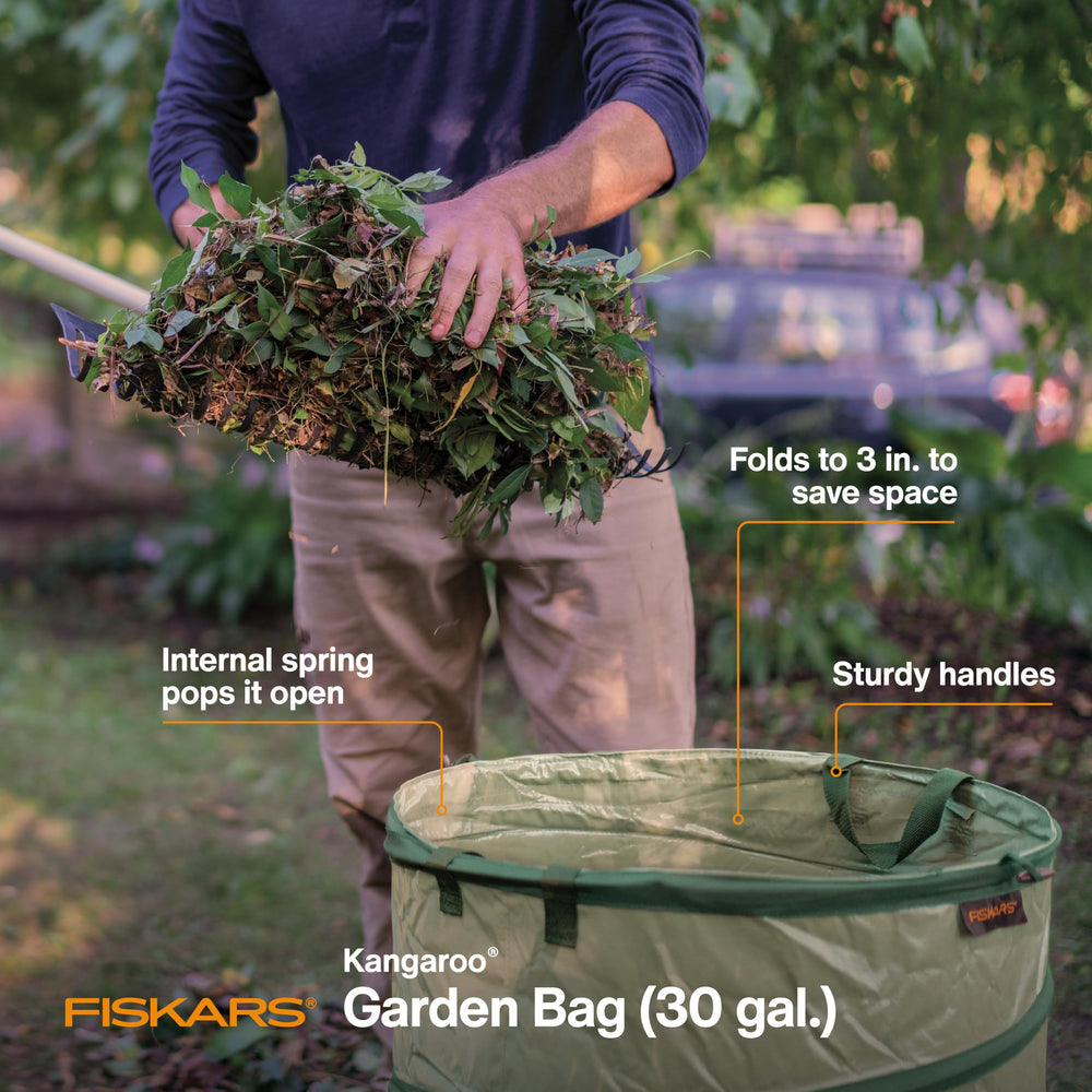 Fiskars 30-Gallon Garden Bag collapsed for storage