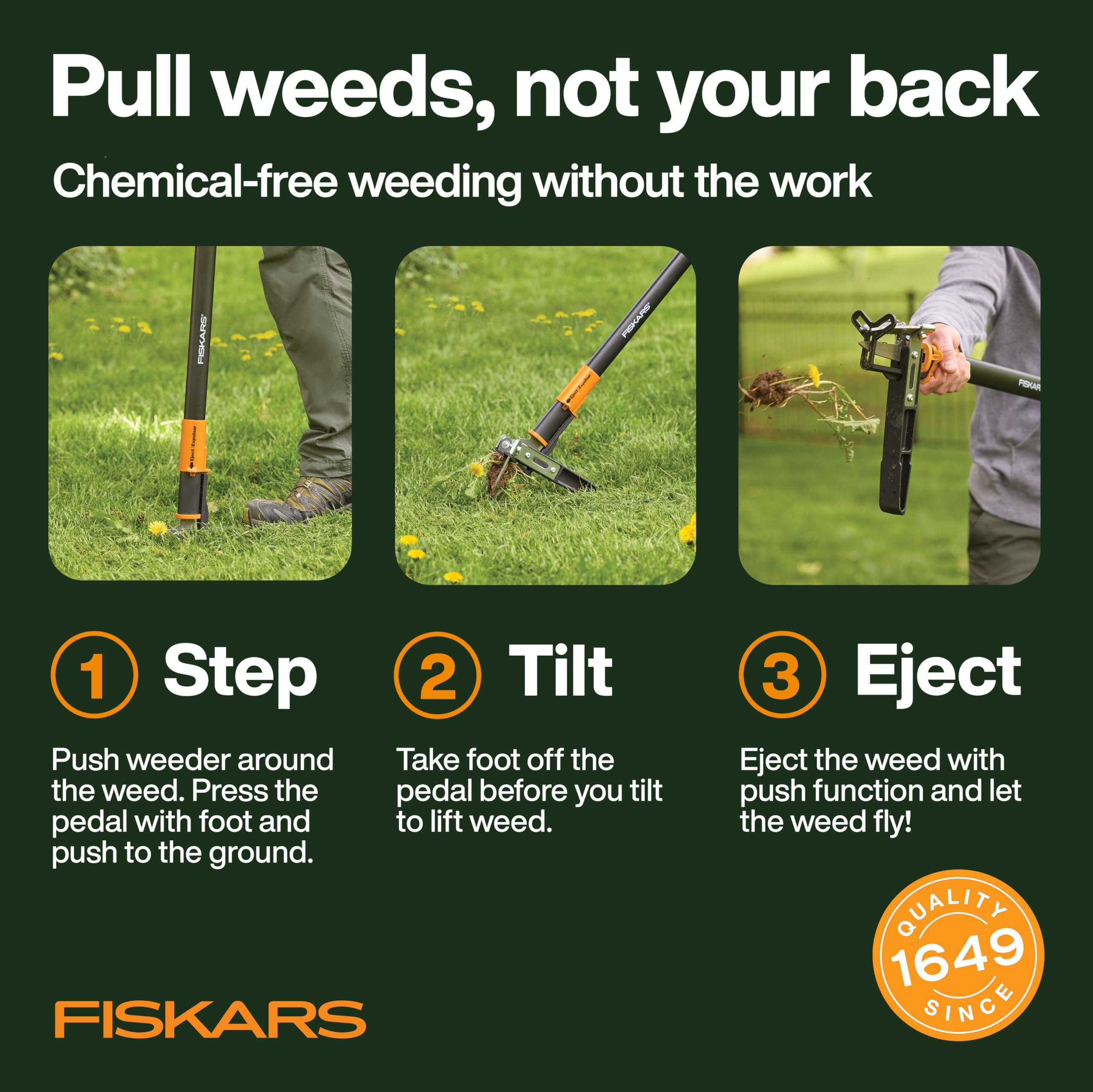 Fiskars 39 inch weeder showing ergonomic offset handle