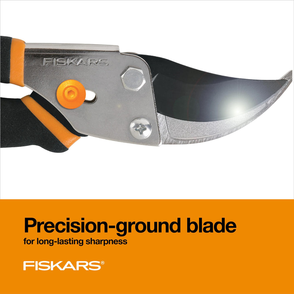 Fiskars Bypass Pruning Shears close-up of precision-ground steel blades