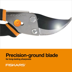 Fiskars Bypass Pruning Shears close-up of precision-ground steel blades