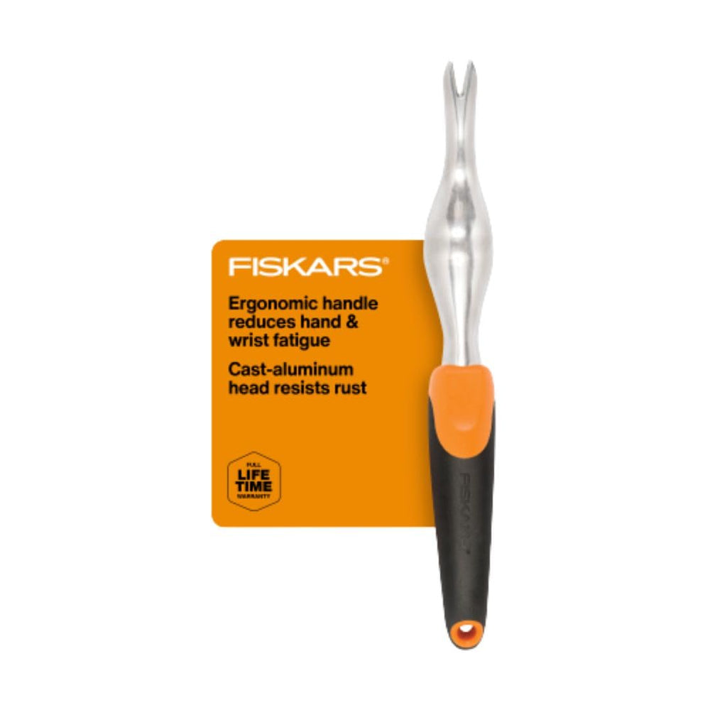 Fiskars Ergo Garden Weeder Tool with aluminum head and ergonomic handle