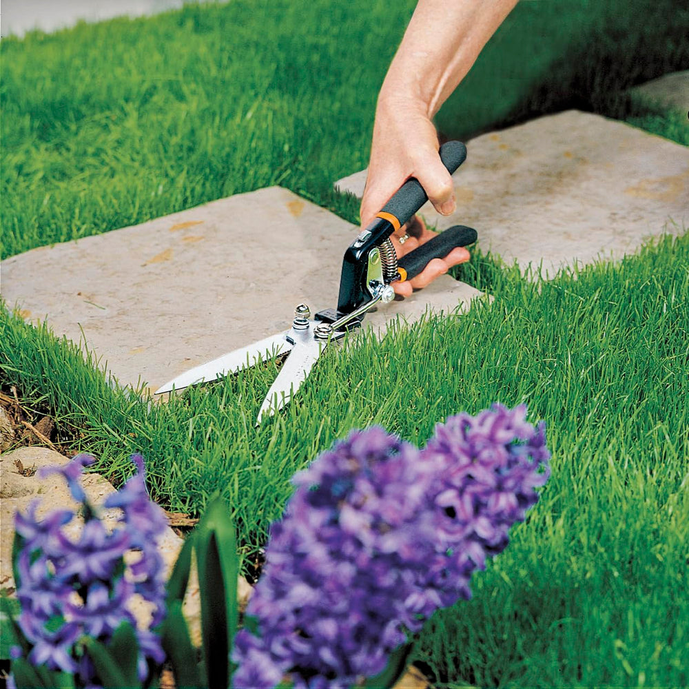Fiskars Grass Shears with ergonomic handles and safety lock