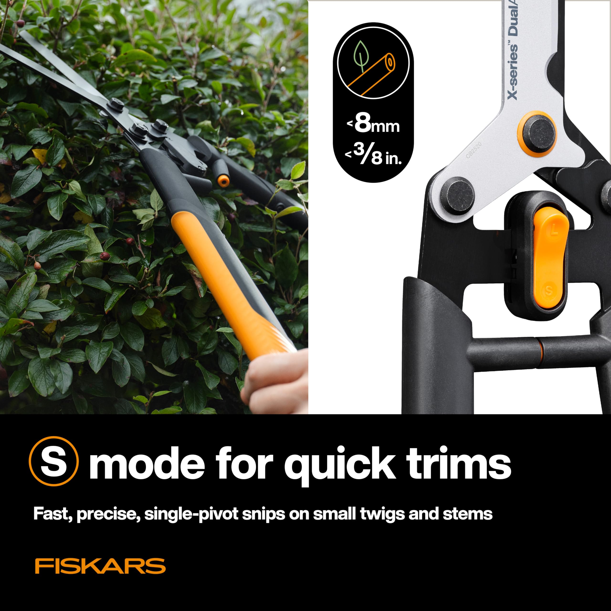 Fiskars hedge shears showing ergonomic SoftGrip handles