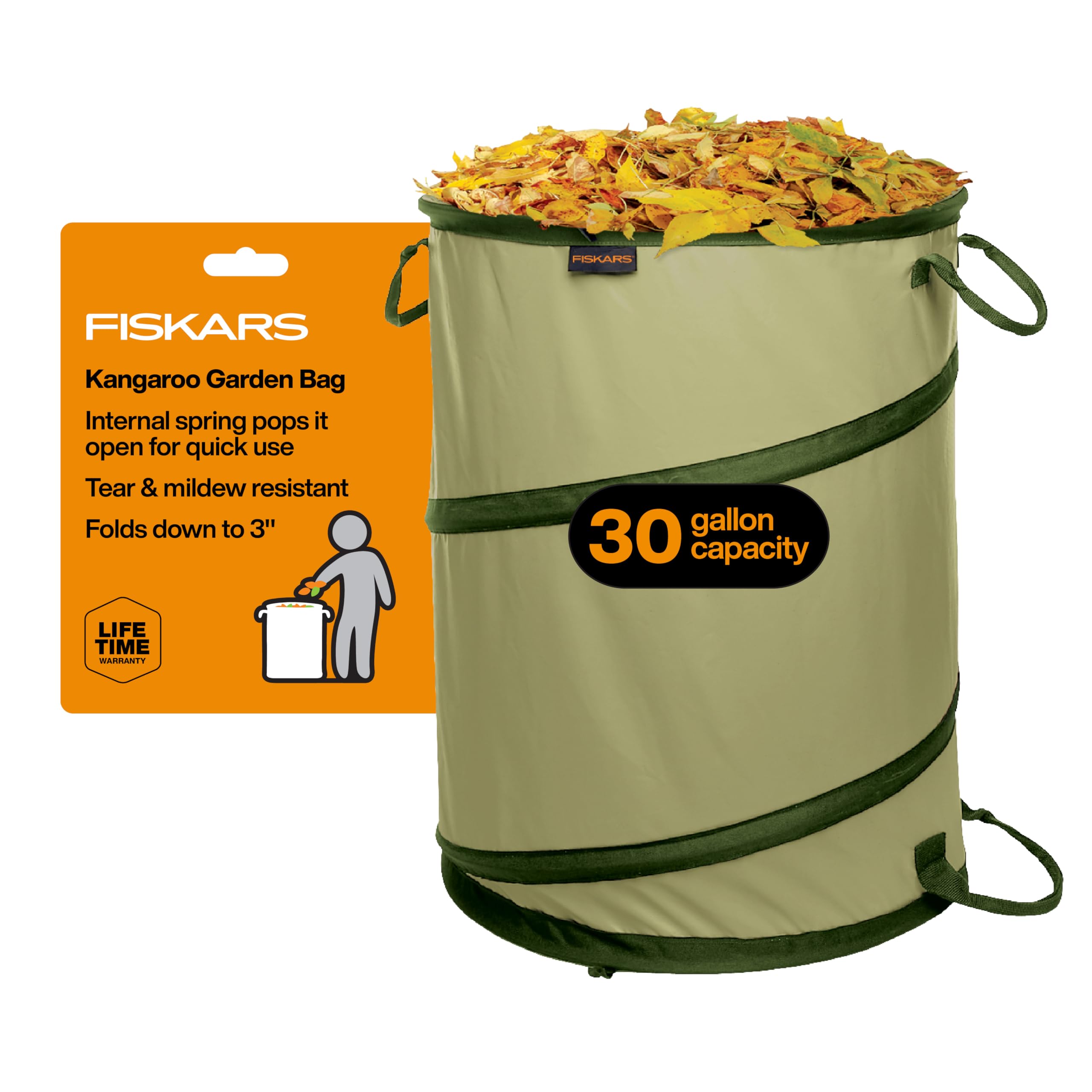 Fiskars Kangaroo 30-Gallon Garden Bag front view in green