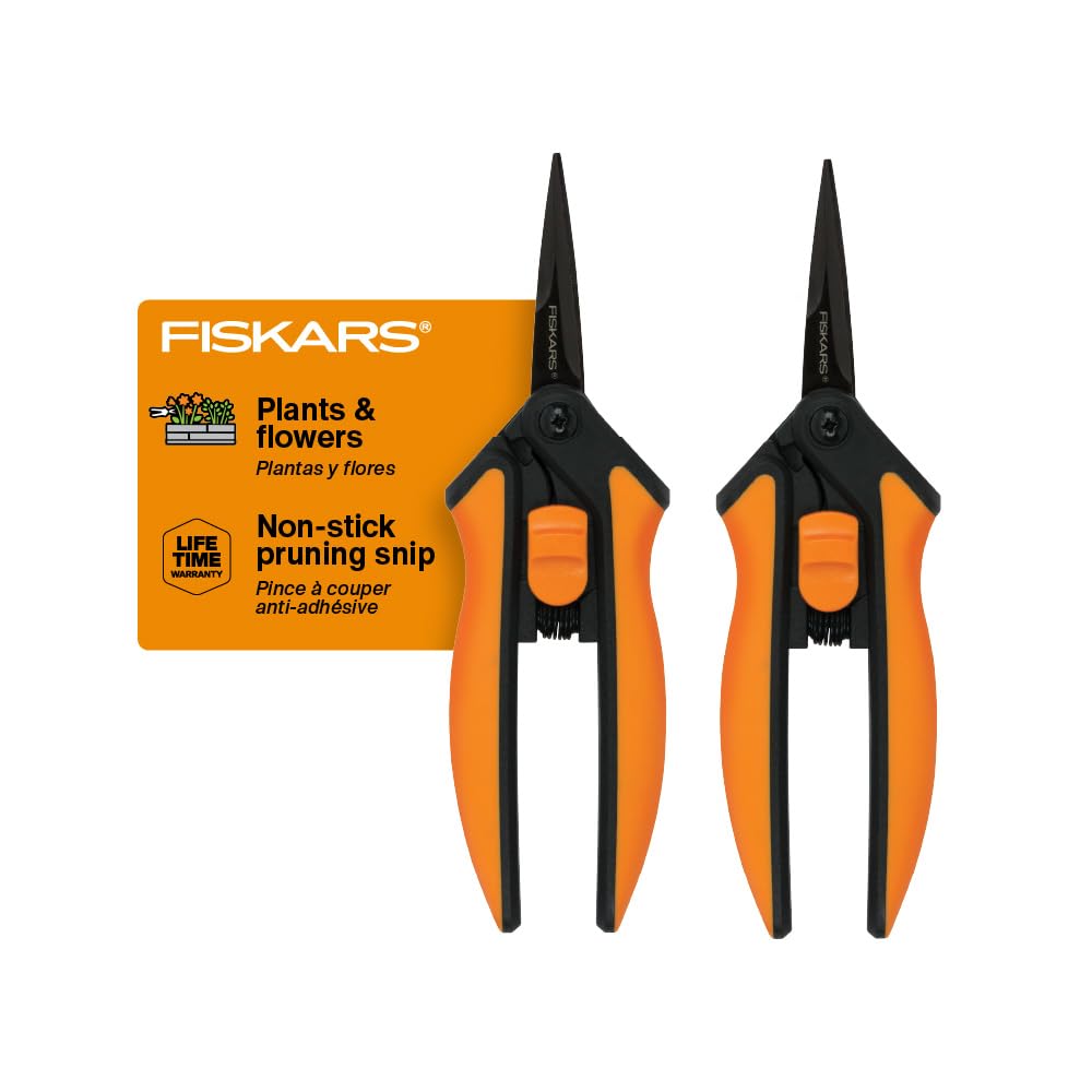 Fiskars Micro-Tip Pruning Snips front view with orange handles