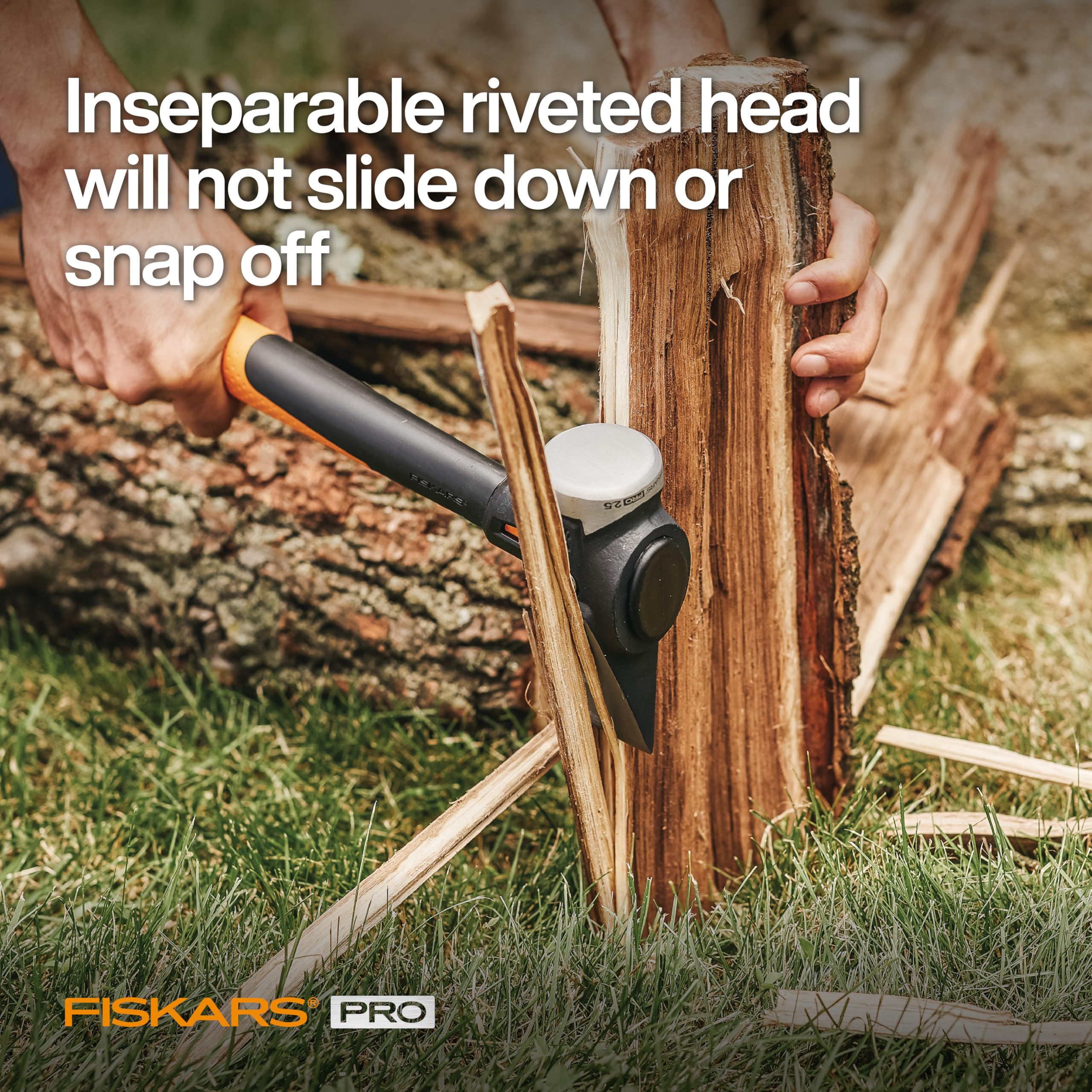 Fiskars Pro IsoCore Maul with firewood