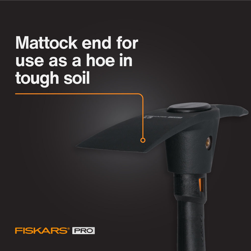 Fiskars Pro IsoCore Pickaxe & Hoe with packaging