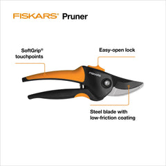 Fiskars pruner showing precision-ground steel blades
