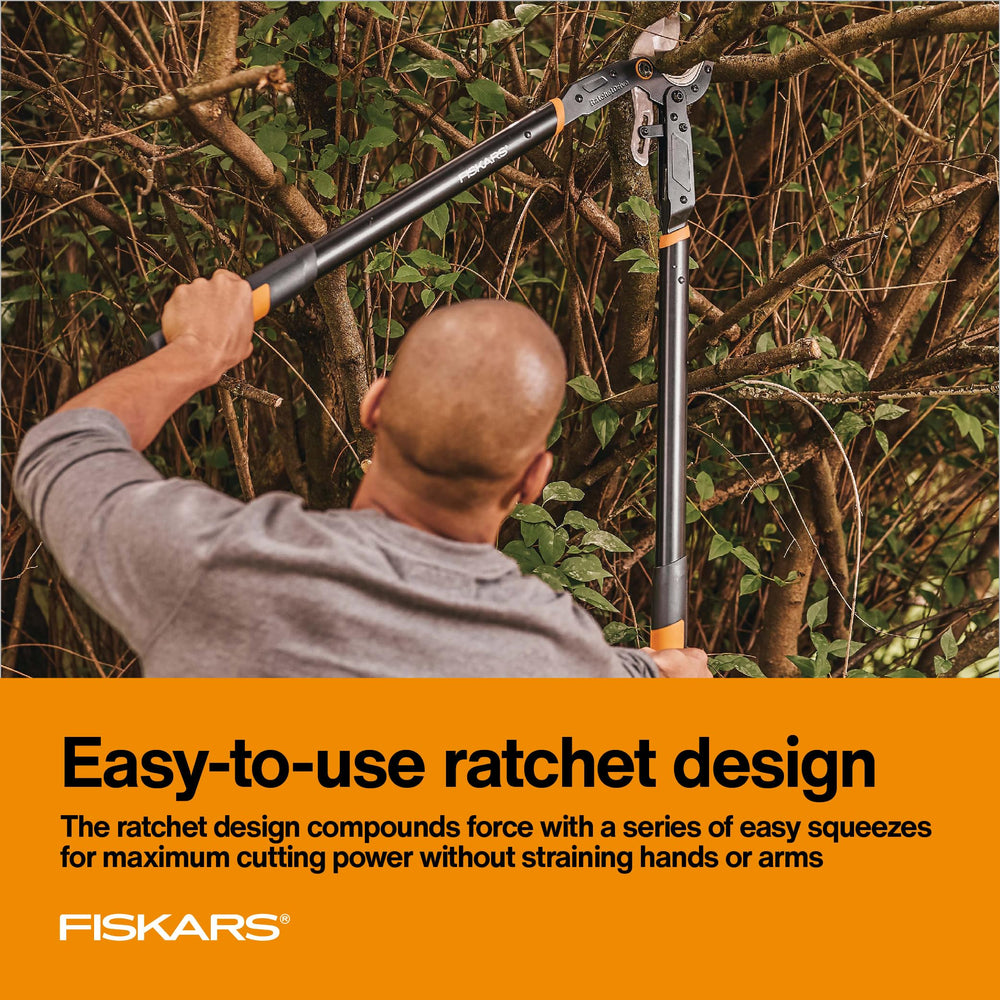 Fiskars Ratchet Lopper with orange handles