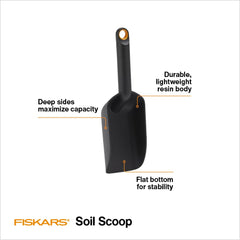 Fiskars Soil Scoop flat bottom design for stability