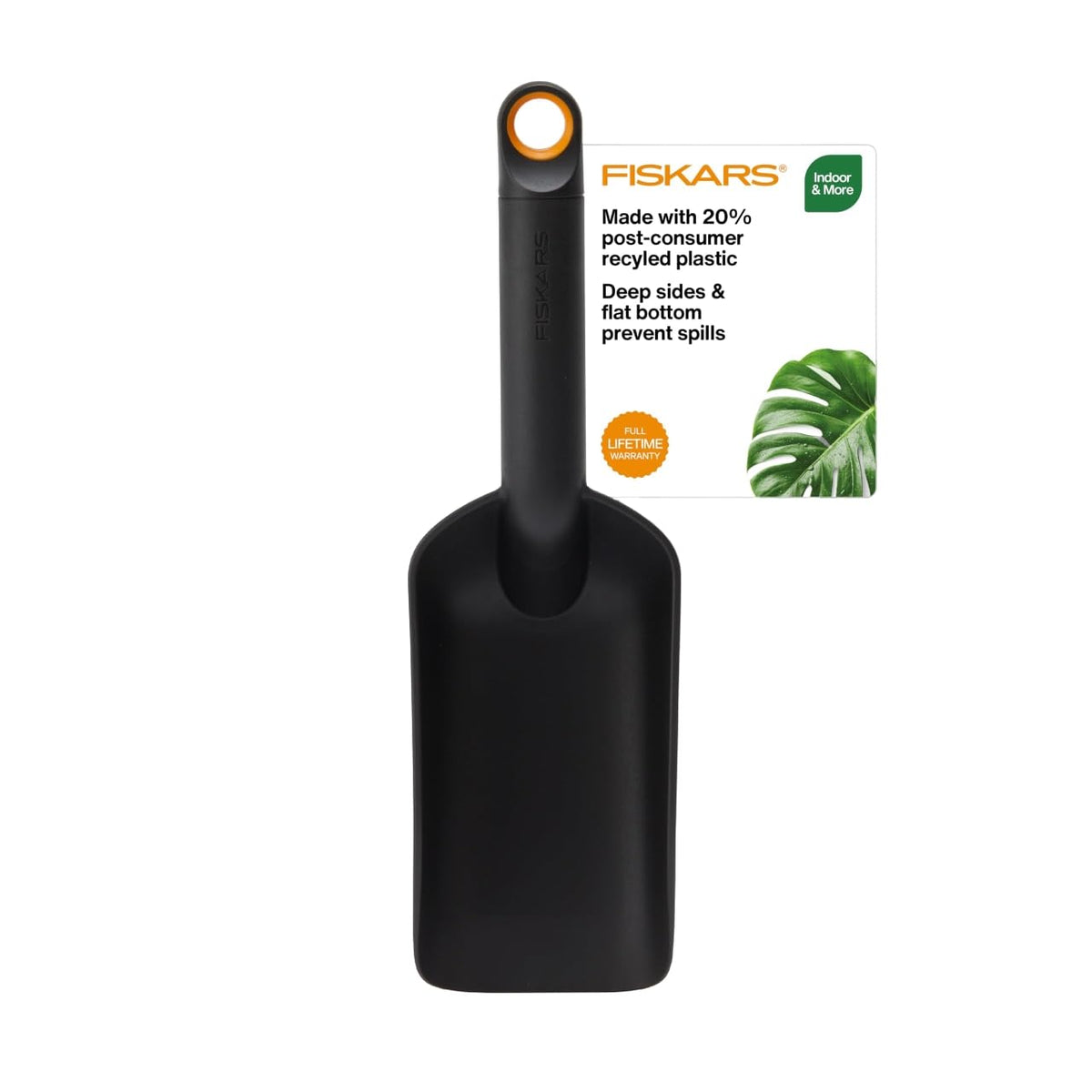 Fiskars Soil Scoop front view with 1.5 cup capacity