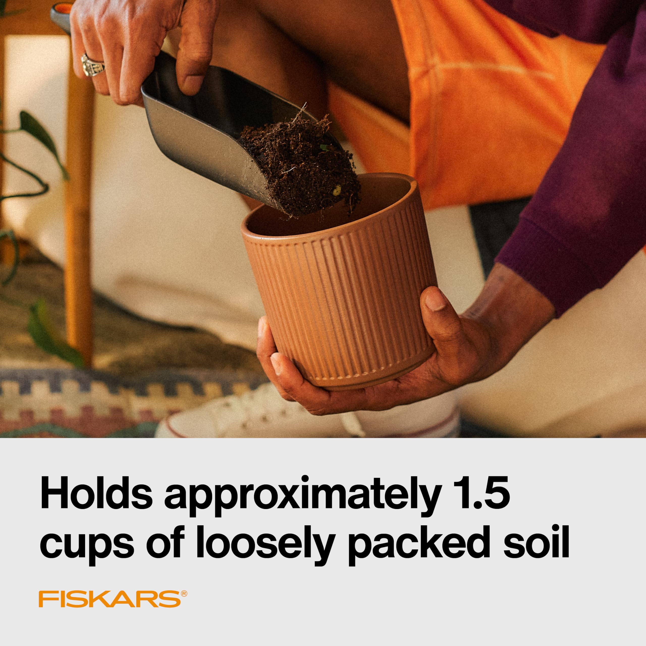 Fiskars Soil Scoop made from recycled resin material