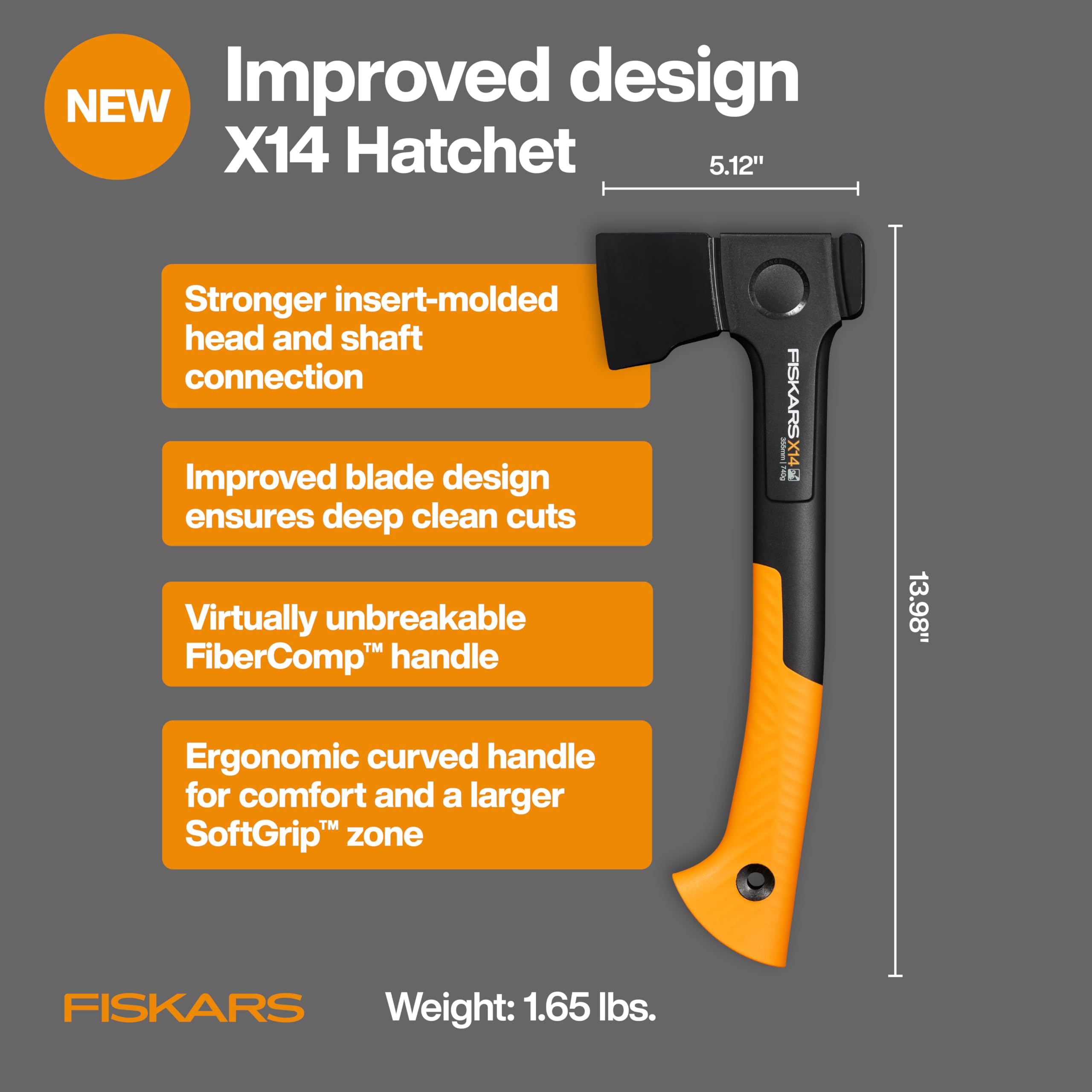 Fiskars X14 axe blade close-up showing sharp edge