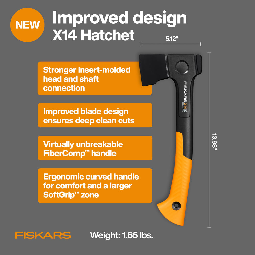 Fiskars X14 axe blade close-up showing sharp edge