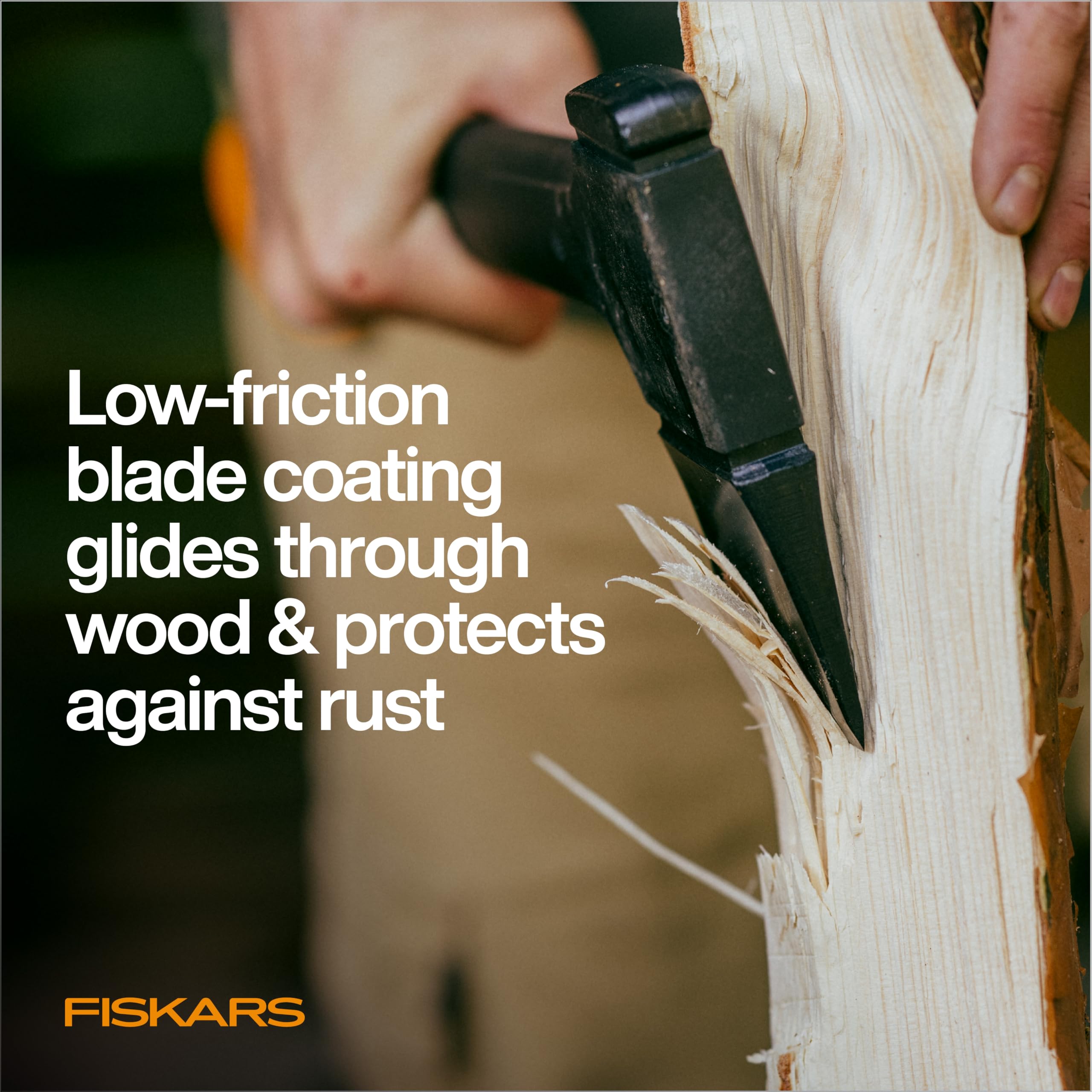 Fiskars X14 axe side view displaying size and design