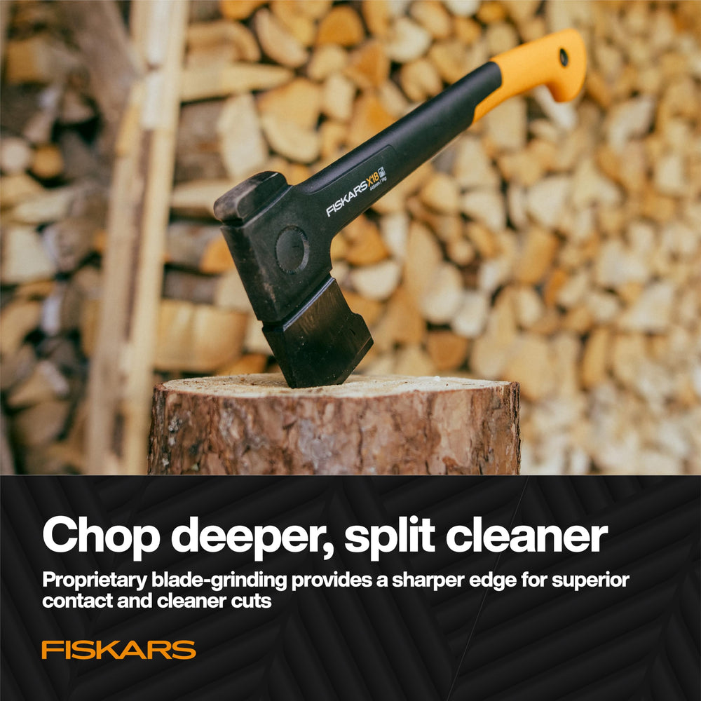 Fiskars X18 axe side view displaying dimensions