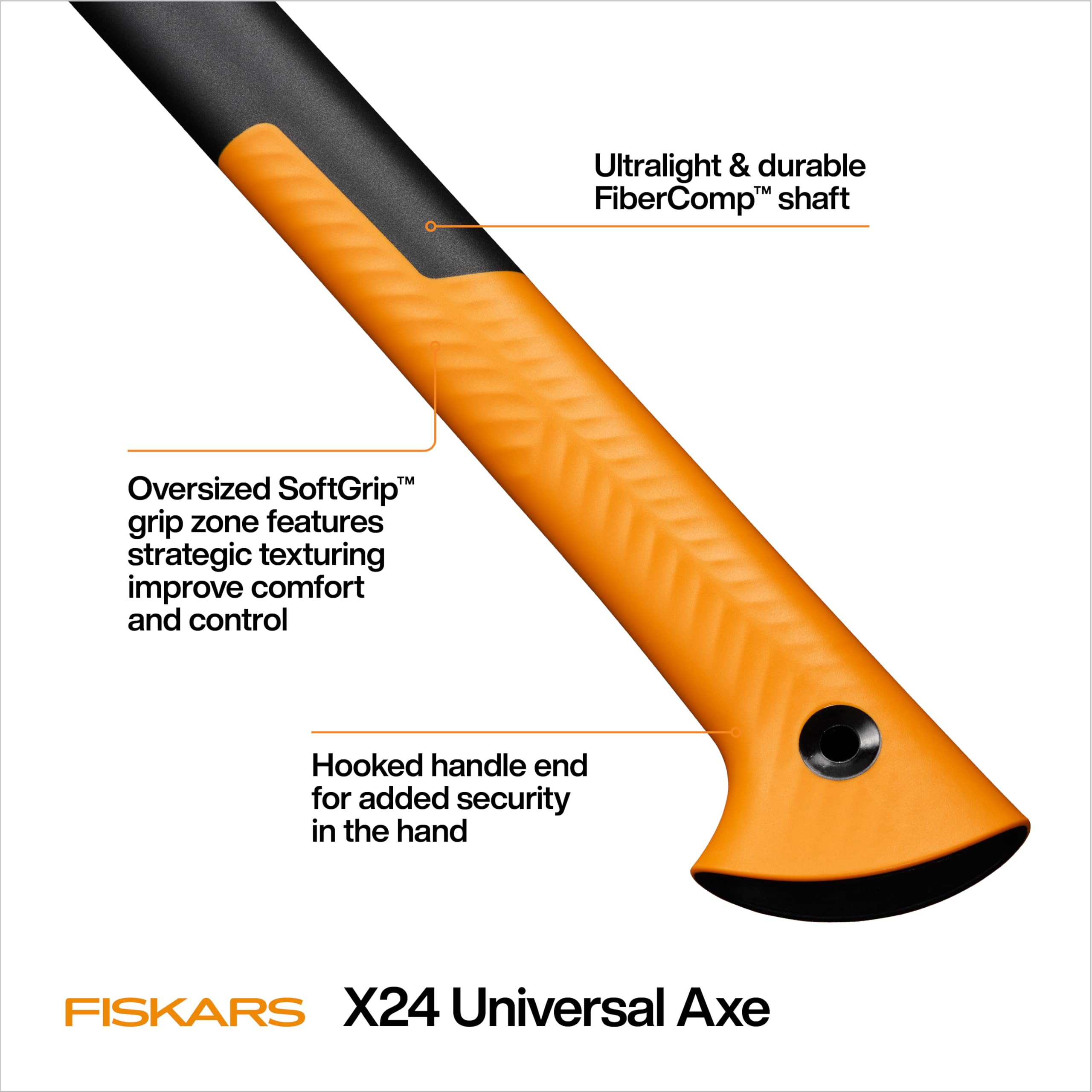 Fiskars X24 axe side view with sheath included