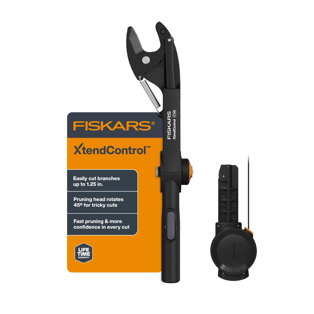 Fiskars XtendControl Rotating Pruner Head, orange, front view