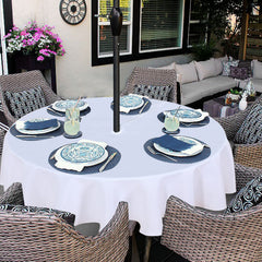Fitable Outdoor Tablecloth 60" round white on patio table