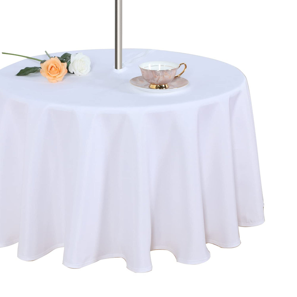 Fitable Outdoor Tablecloth 60" round white with umbrella hole front view