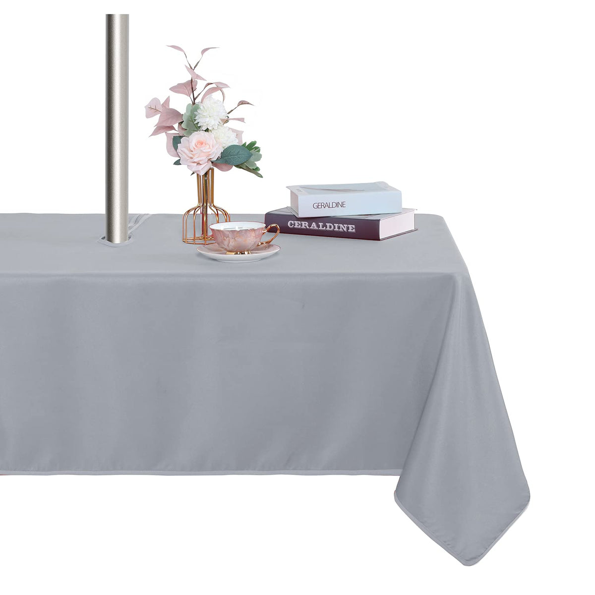 Fitable Silver Grey Outdoor Tablecloth front view 60x120 inch