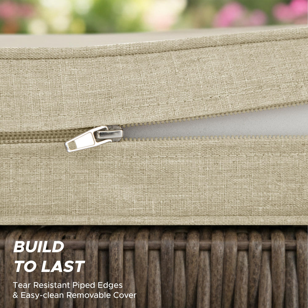 Fitfree Outdoor Bench Cushion 48 x 16 inch Beige on a wooden bench