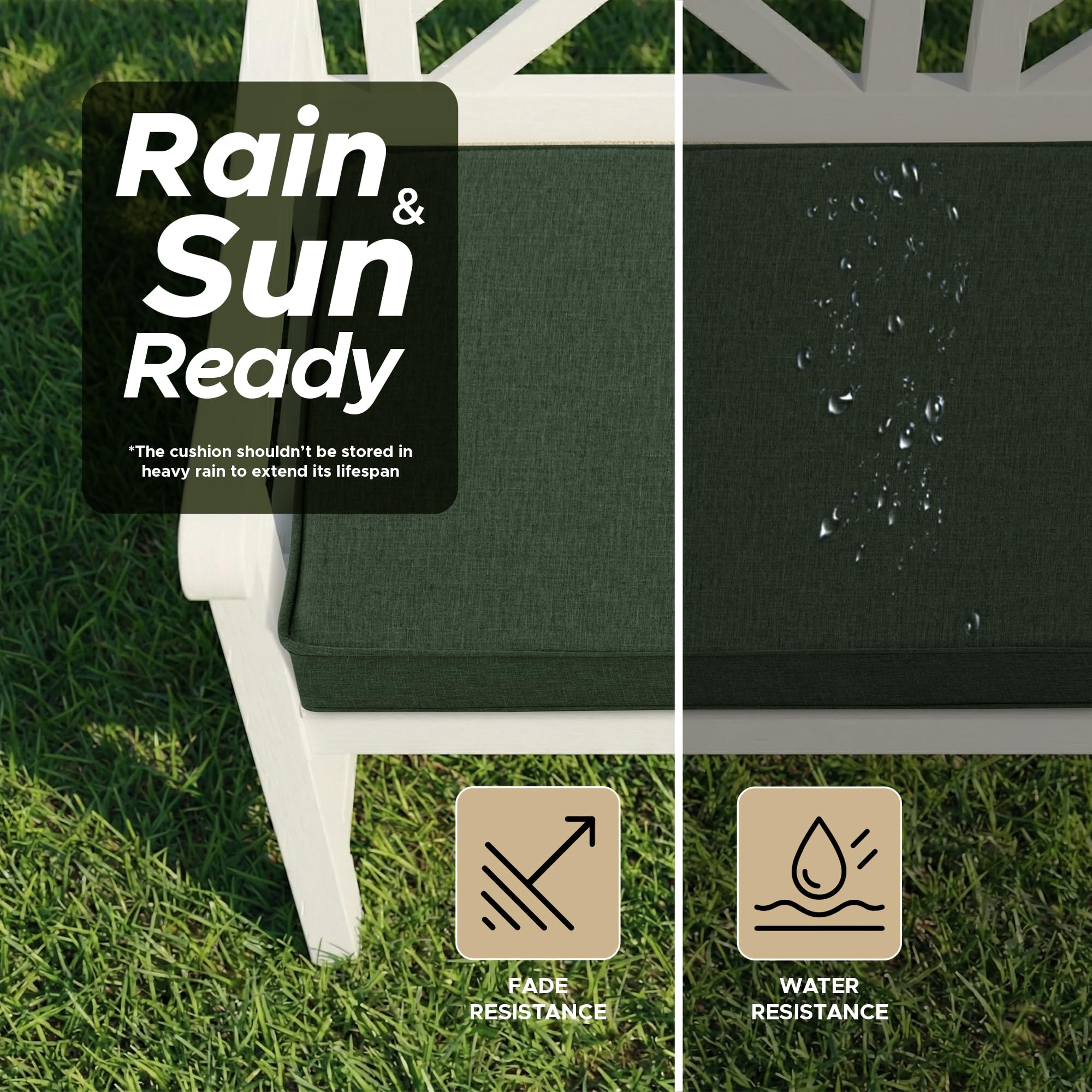Fitfree Outdoor Bench Cushion displayed on a garden bench