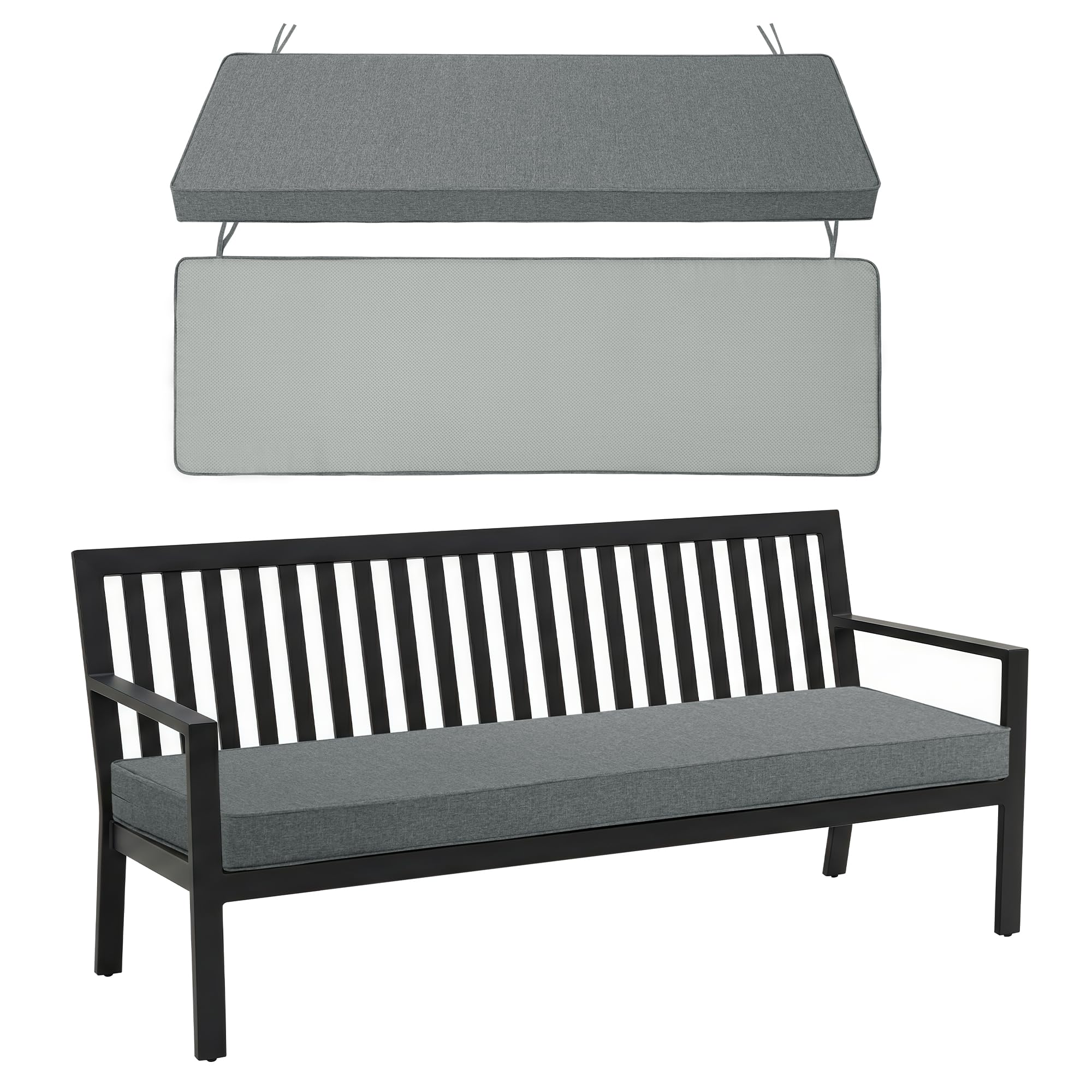 Fitfree Outdoor Bench Cushion front view, dark grey
