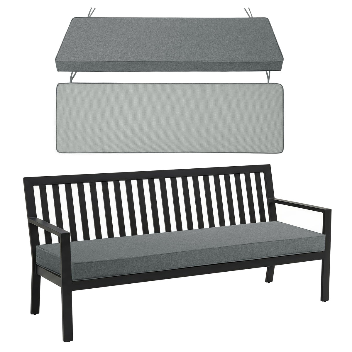 Fitfree Outdoor Bench Cushion front view, dark grey