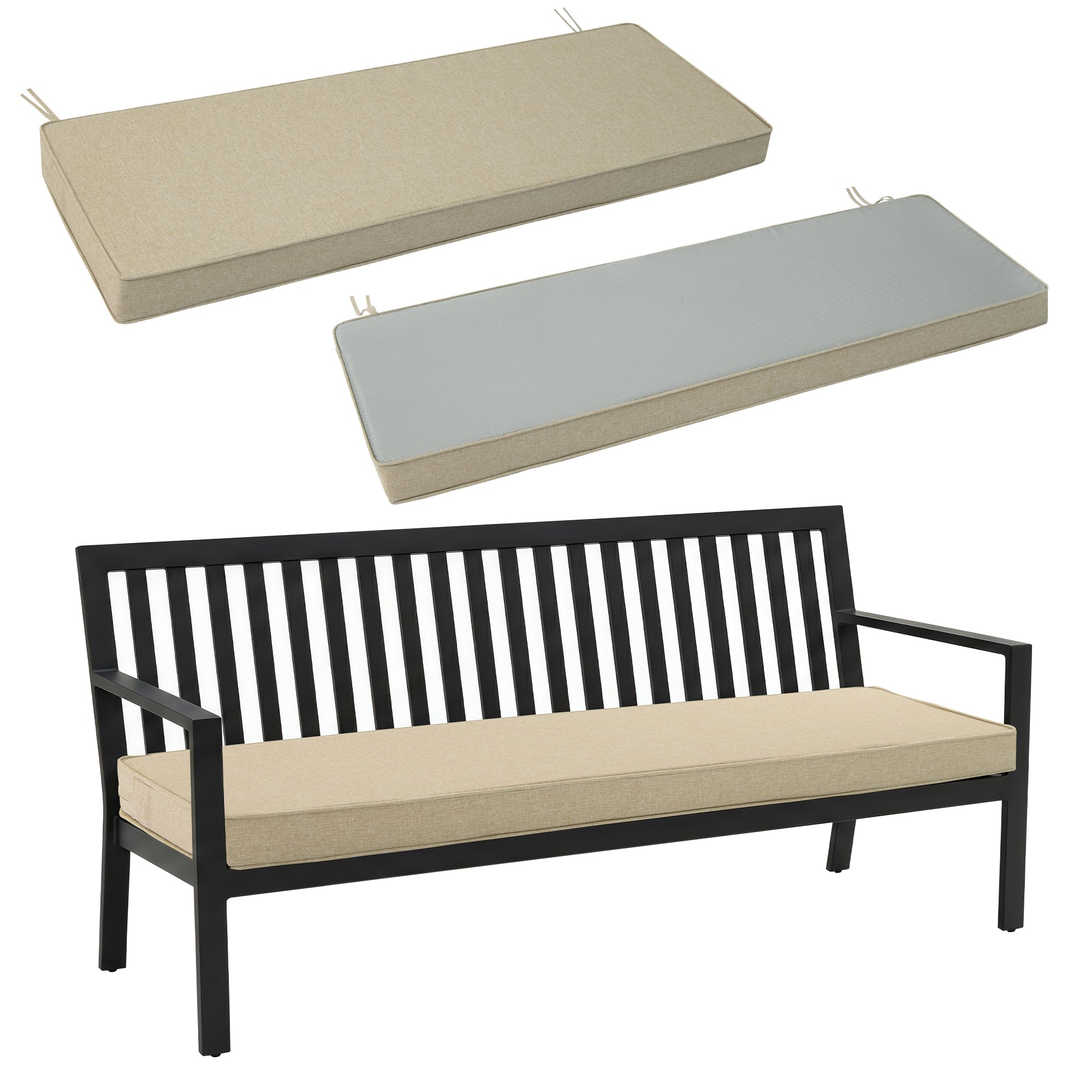 Fitfree Outdoor Bench Cushion front view, natural colour