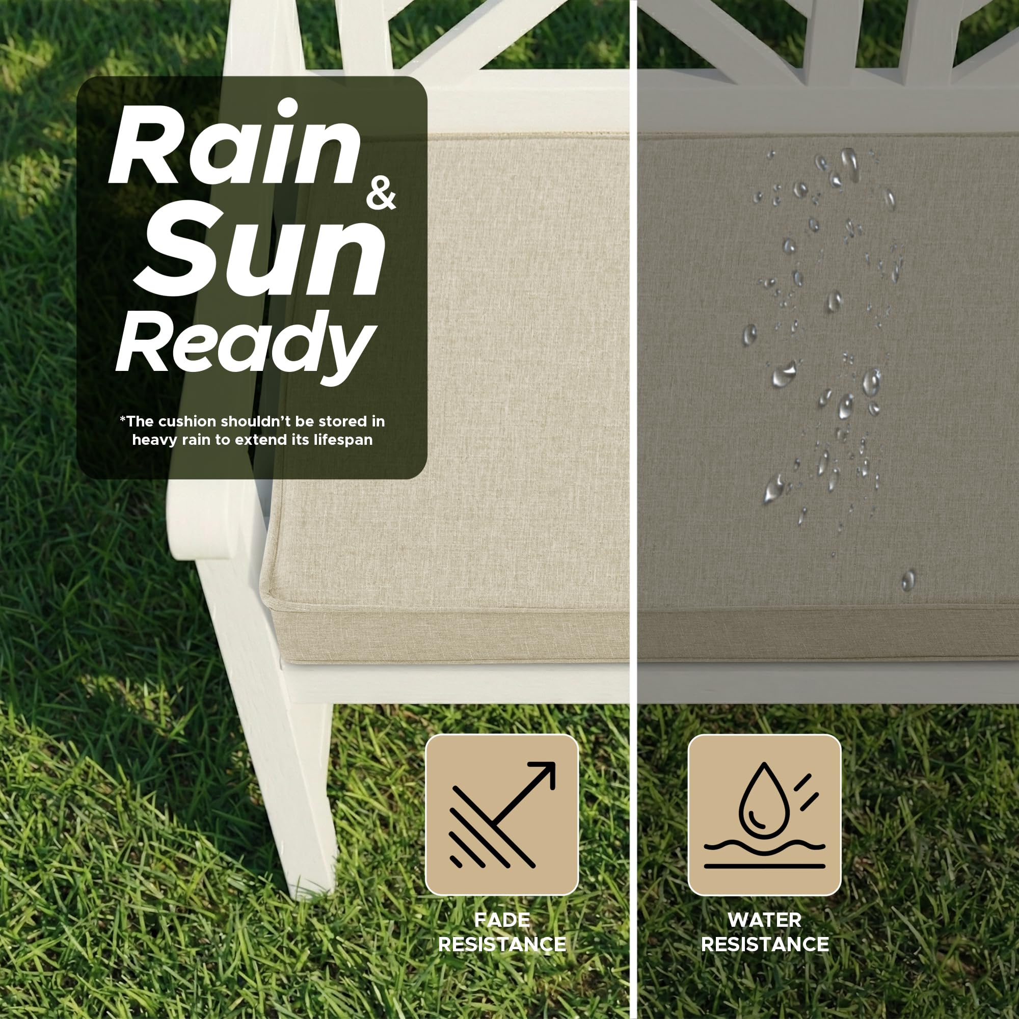 Fitfree outdoor bench cushion on a wooden garden bench