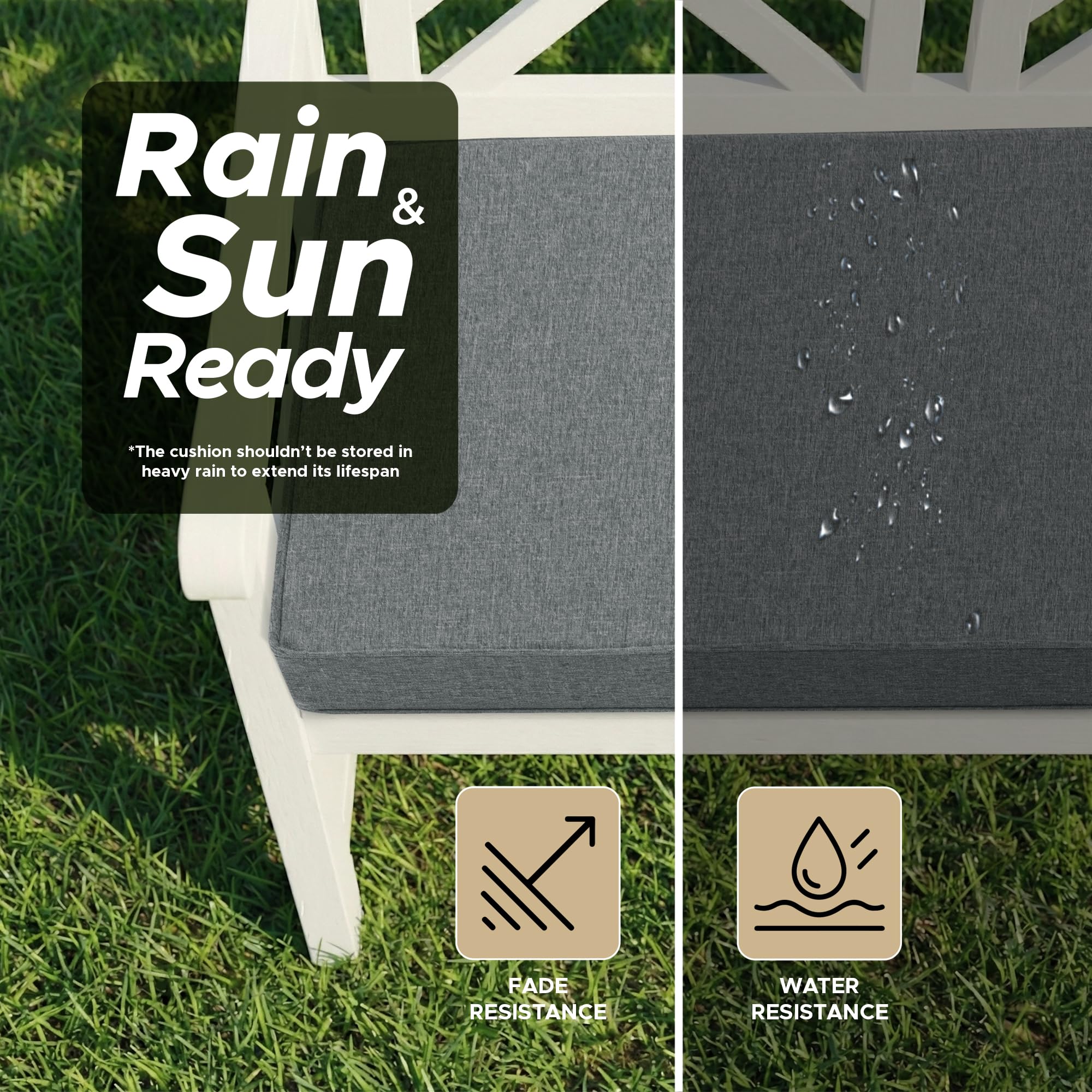 Fitfree Outdoor Bench Cushion showing non-slip bottom