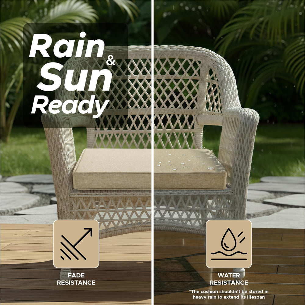 Fitfree Outdoor Chair Cushion on a wicker chair
