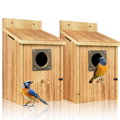 Fitraho 2 Pack Bird Houses front view made of cedar wood