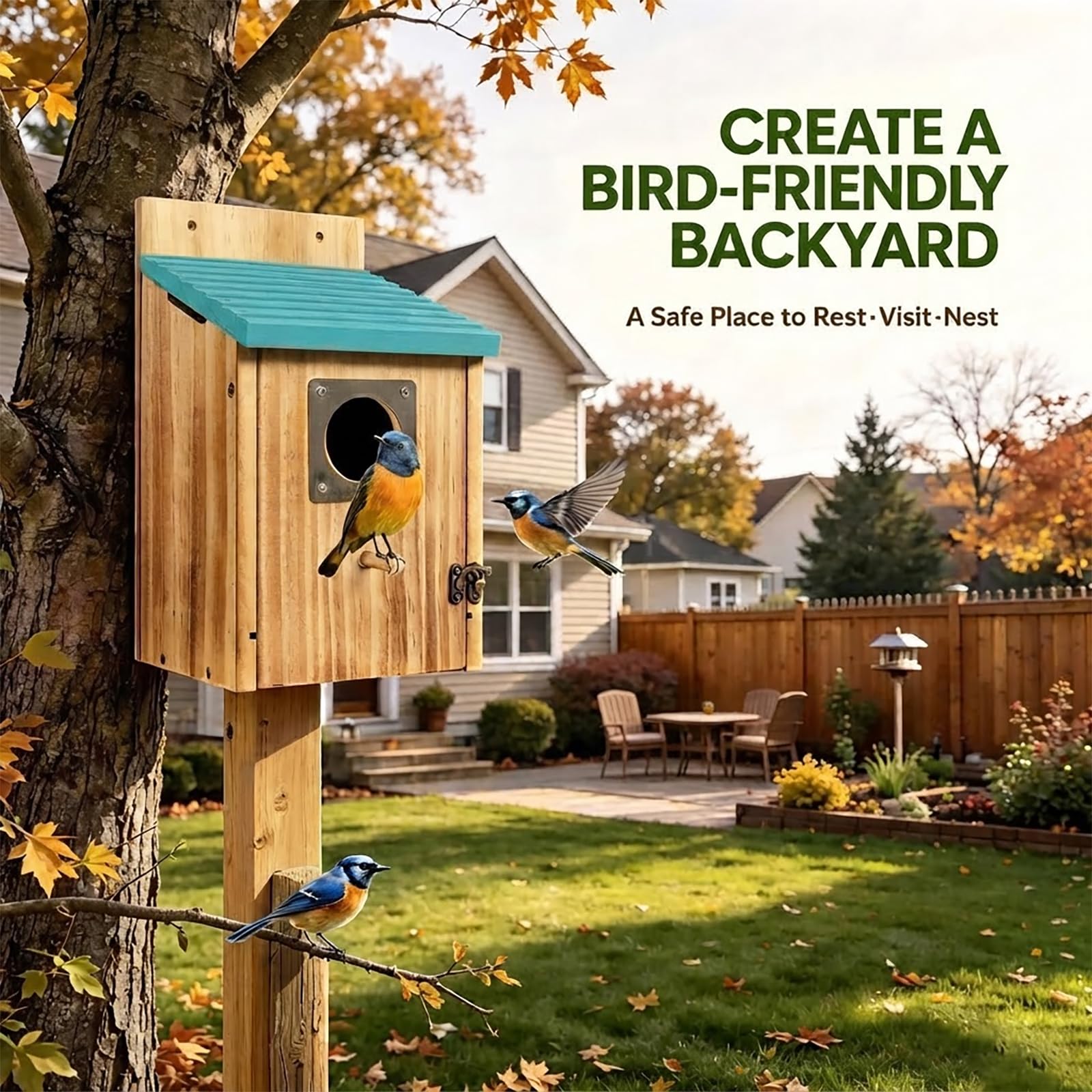 Fitraho bird house showing metal predator guard