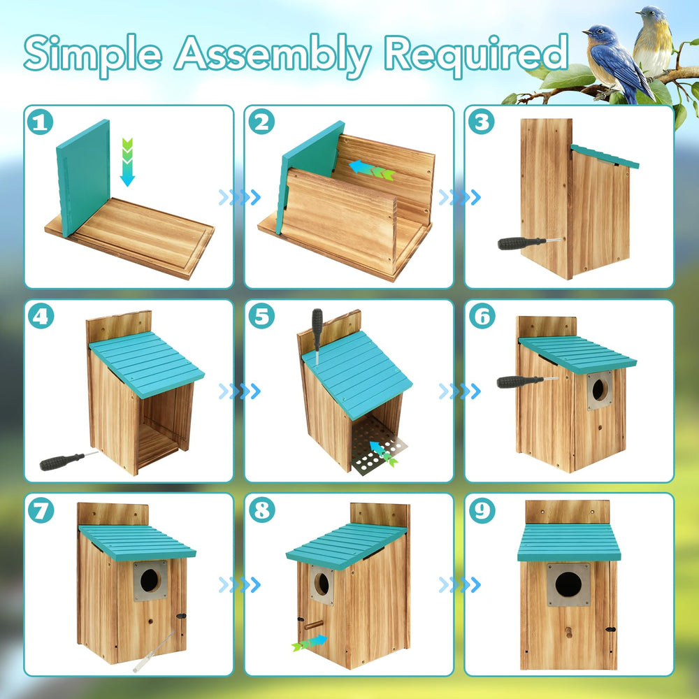 Fitraho bird houses on display in outdoor environment