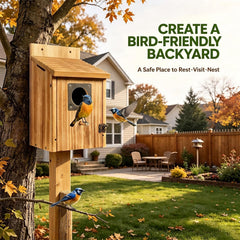 Fitraho birdhouse showing 1.5 inch entrance with predator guard