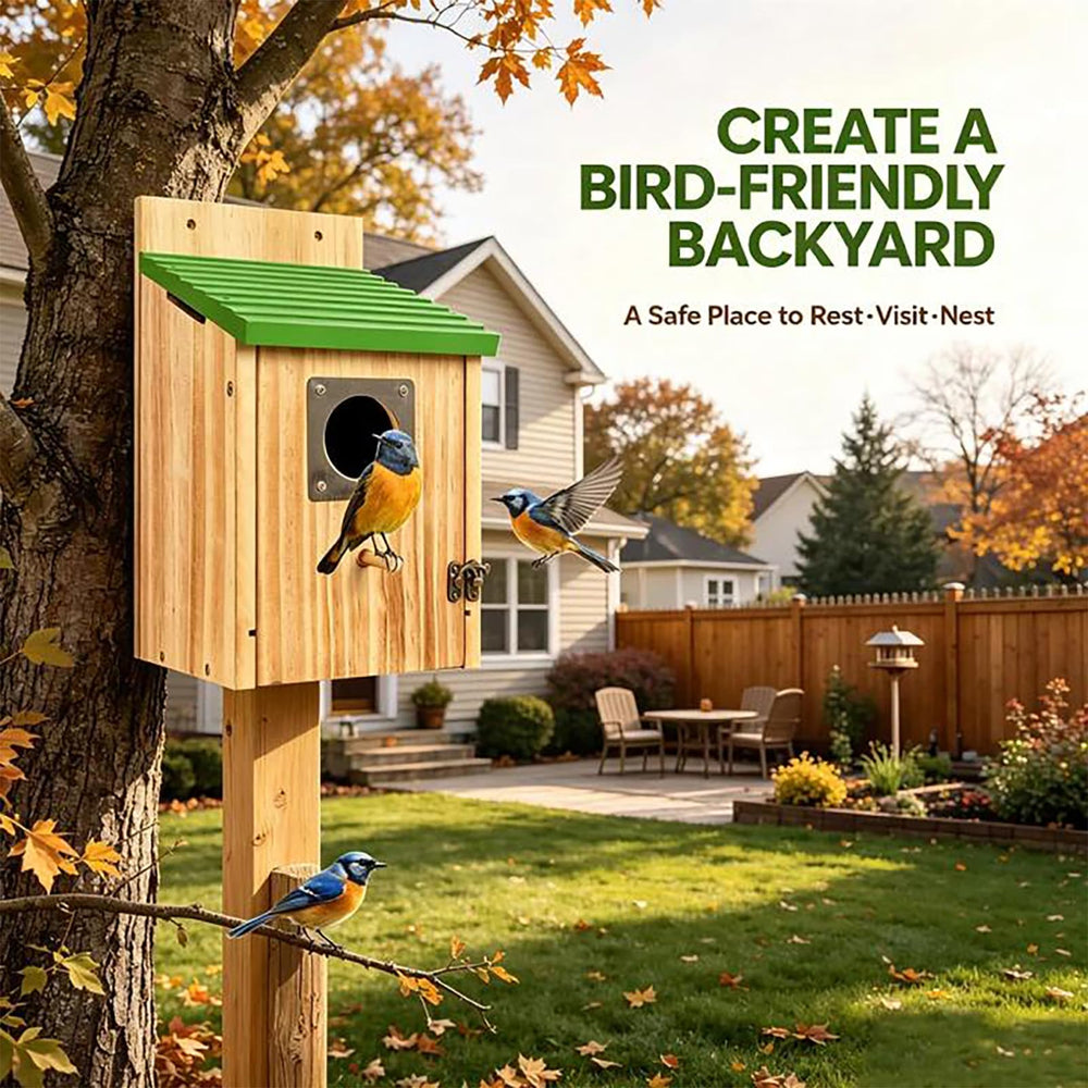 Fitraho Cedar Bird House with metal guard and entrance