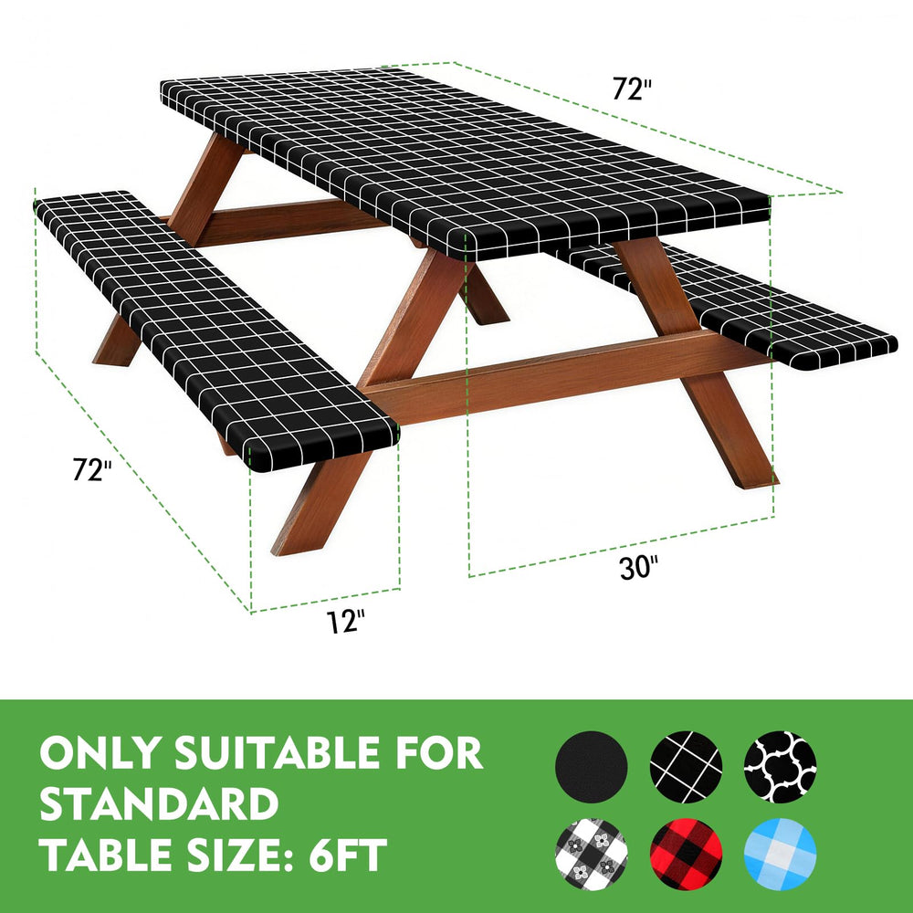 Fitted picnic table cover set with matching bench covers in storage bag