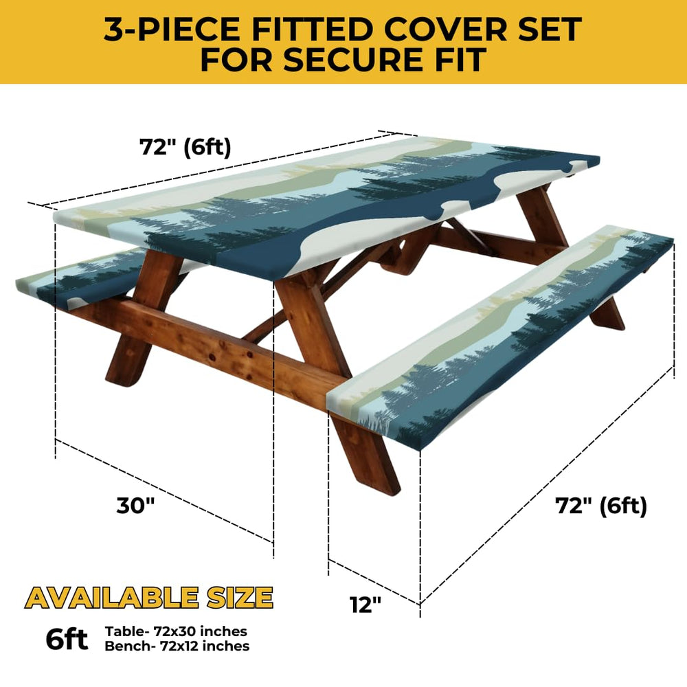 Fitted picnic table cover stretched over a table
