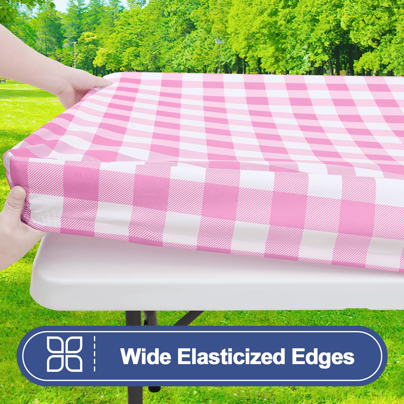 Fitted Smiry picnic table cover on a rectangular table with benches