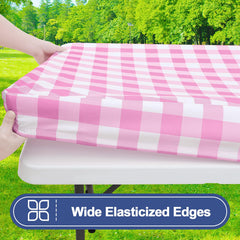 Fitted Smiry picnic table cover on a rectangular table with benches