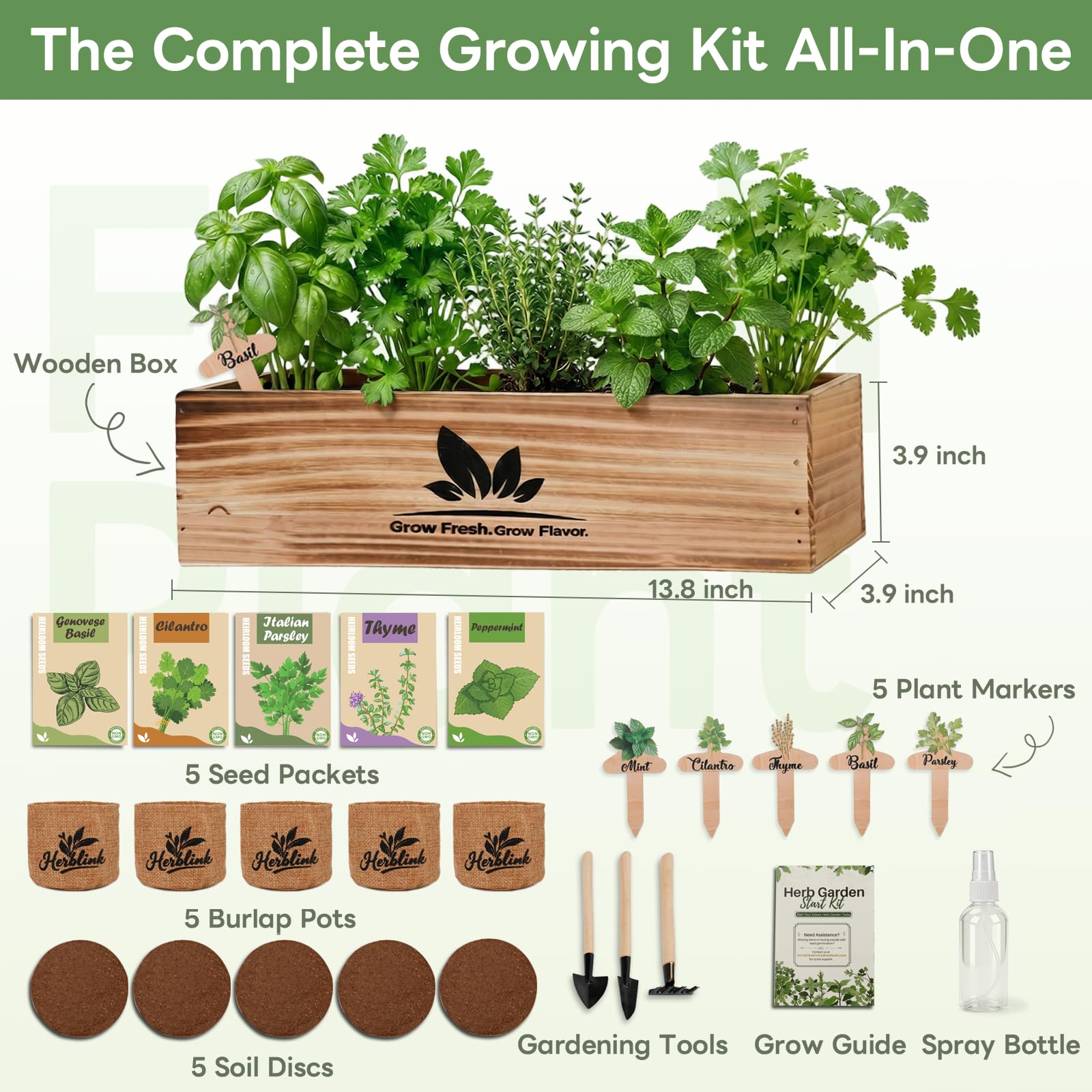 Five burlap pots included in the herb garden starter kit