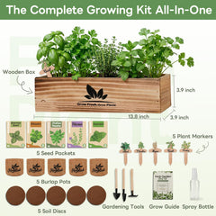 Five burlap pots included in the herb garden starter kit
