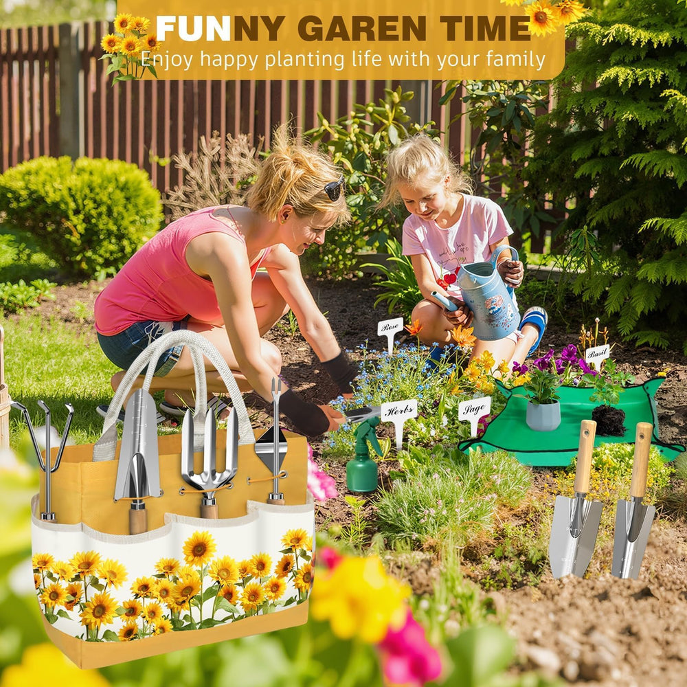 Five-pocket yellow tote bag for gardening tools