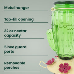 Five removable perches on Perky-Pet Cactus Hummingbird Feeder